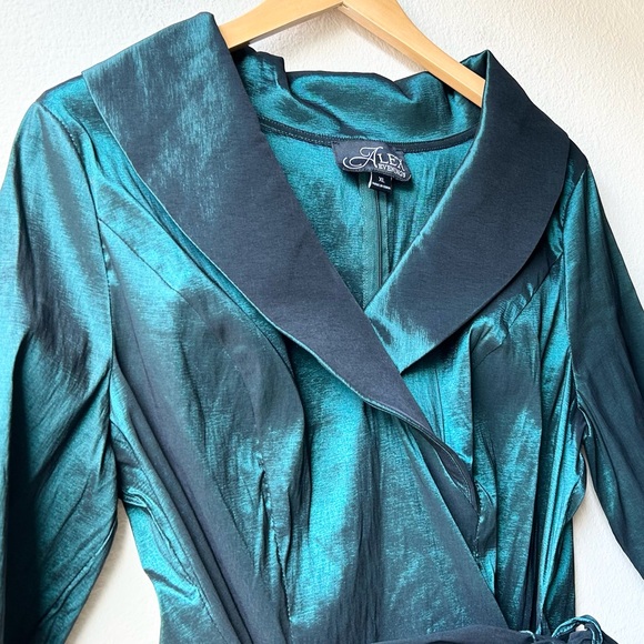 NWT Alex Evenings Green Taffeta Tie Waist Portrait Collar 3/4 Sleeve Top Sz XL - Picture 5 of 16